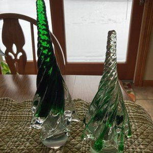 Set of 2 Handblown Glass Twist Trees, 10" and 12"